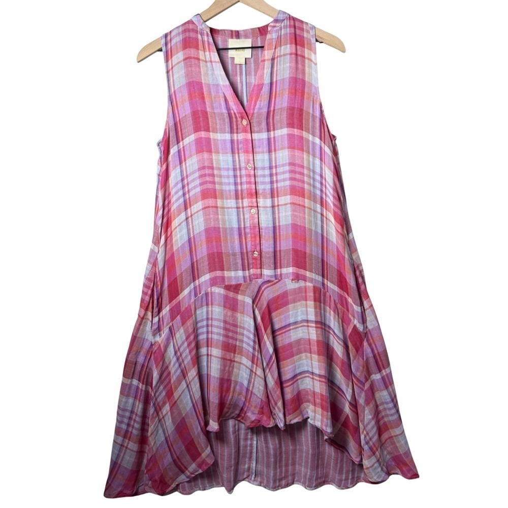 Maeve Anthropologie Womens Pippa Swing High-Low Sundress Plaid Pockets size S‎